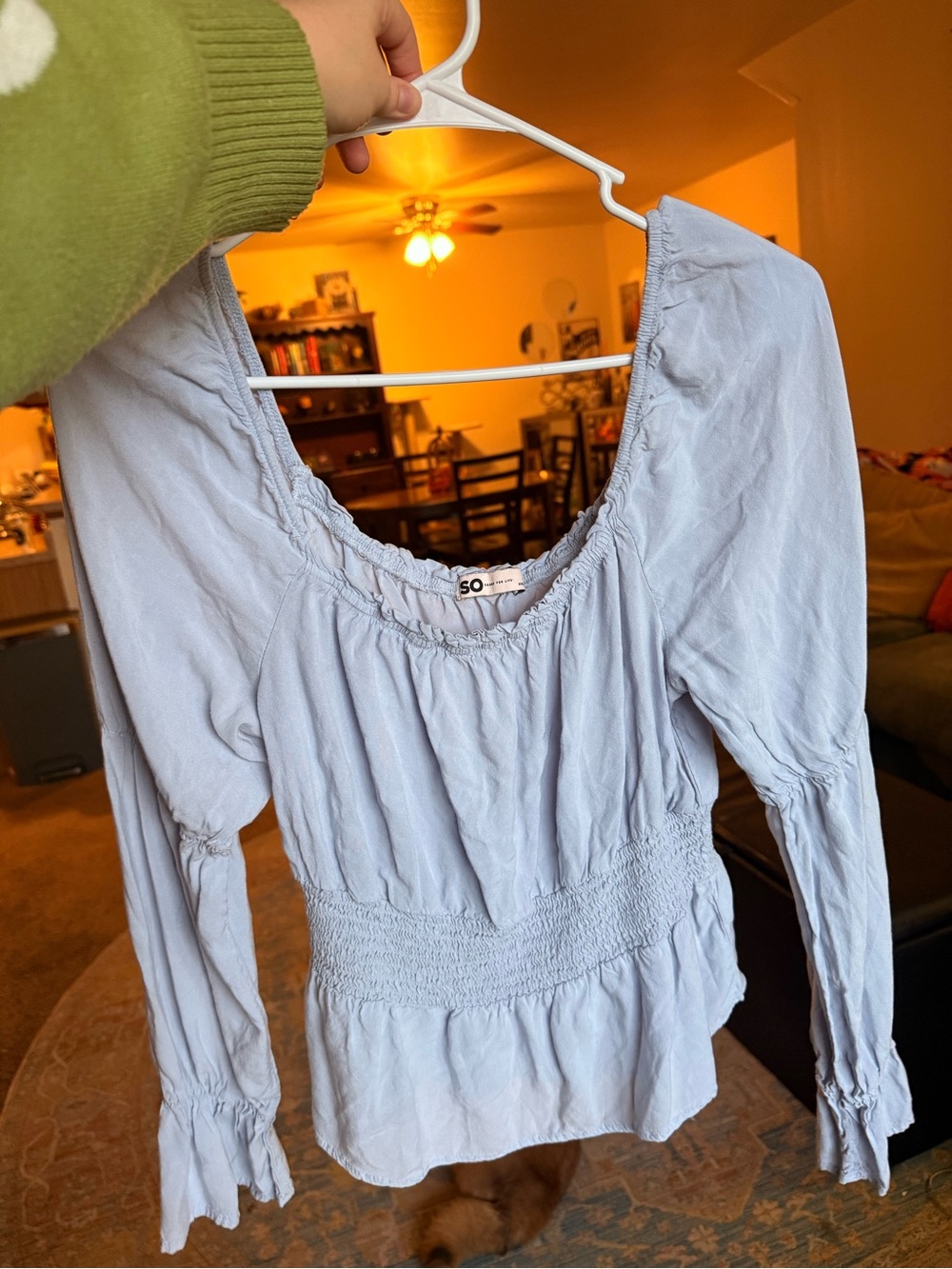 SO Pale Blue Peasant Blouse with Smocked Waist